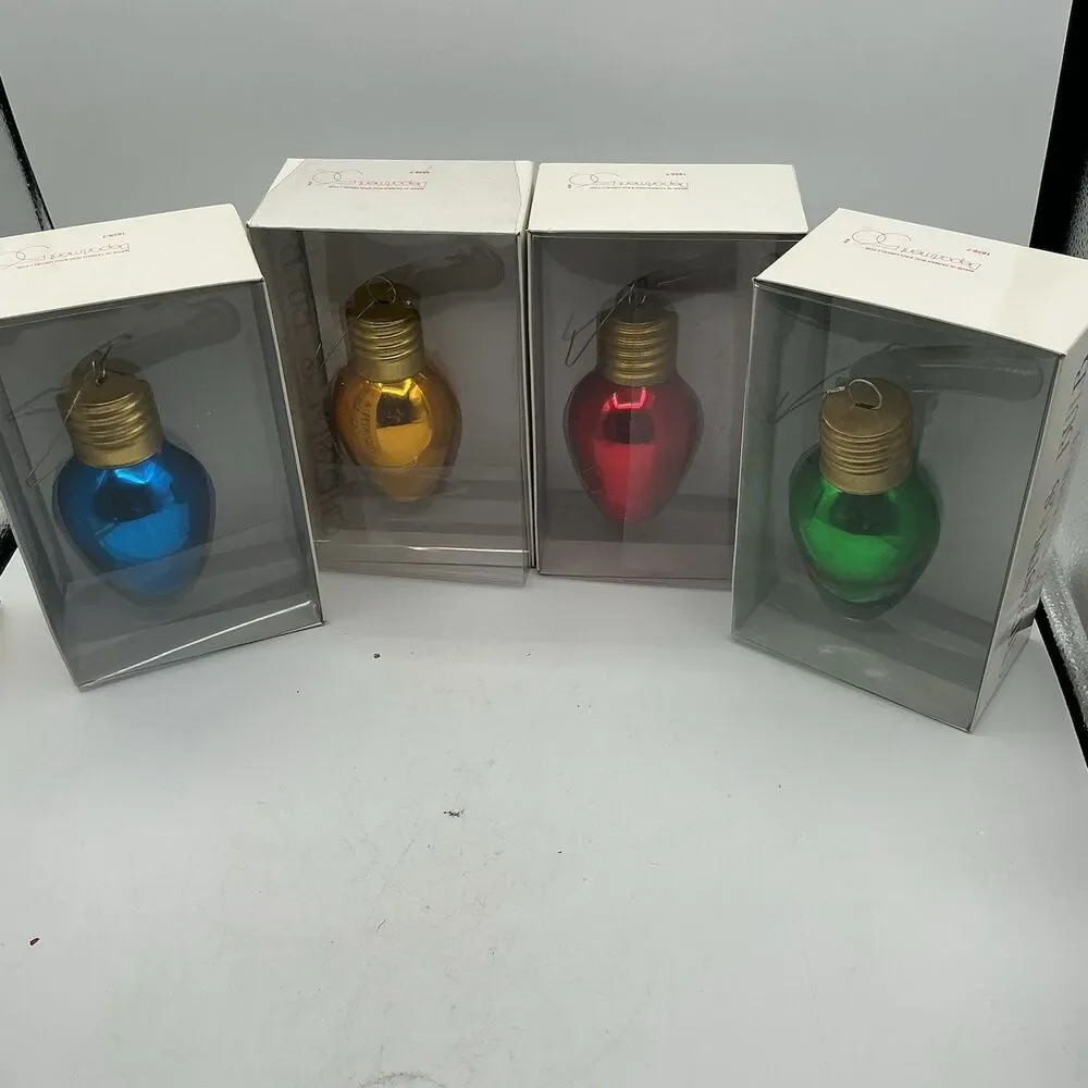 Department 56 Vintage Christmas Light Bulb Ornaments Set of 4 Mercury Glass